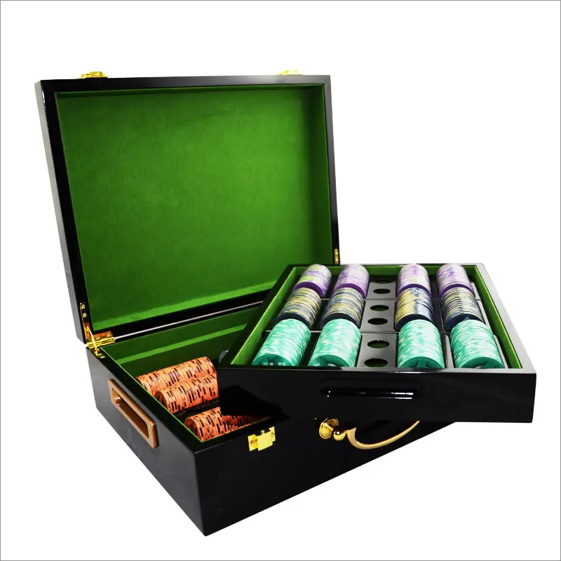 High End Custom Casino Gaming 500pcs Casino Poker Chip Set Box Wooden Suitcase