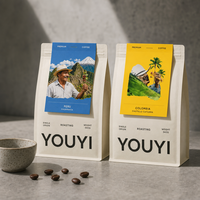 Sachet de café YOUYI avec fenêtre transparente, fermeture éclair refermable, pochette autoportante, impression personnalisée OEM, 100g 250g 500g 1lb