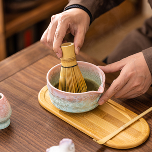 Juego de cuencos de cerámica para matcha con esmalte cristalizado transformado en horno, soporte para agitador, lindo pony, adornos de aromaterapia de flores hechos a mano - Product Image 2