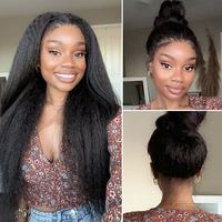 Perruque Kinky Straight avec Baby Hair Afro Kinky Curly, Perruques en Cheveux Humains Lace Front HD 13X4, Ligne de Cheveux Naturelle, Bords Kinky, Cheveux Bouclés