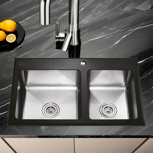 Évier double moderne SUS 304 en acier inoxydable rectangulaire à cuvette simple encastré en acier inoxydable noir Robinet Pia Evier de Cuisine - Product Image 2
