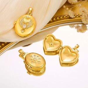 Colgante de medallón de aleación de cobre con forma de corazón ovalado dorado de moda, con cristal, para accesorios de joyería DIY - Product Image 2