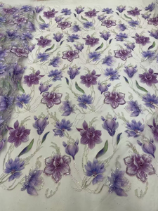 NI.AI Hermosas flores bordadas Perlas Malla Encaje Encantador vestido Tela Lentejuelas y cuentas Encaje para boda - Product Image 2