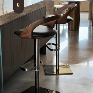 Smooth Hard Ebony Wood Luxury Home Bar Counter Dining Rotatable <strong>Height</strong> <strong>Adjustable</strong> Genuine Leather Modern Bar <strong>Stool</strong> - Product Image 2