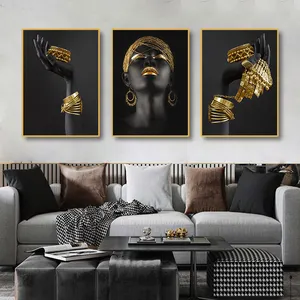 African Woman Holding Gold Jewelry Canvas Posters And Prints Black Woman Art Paintings