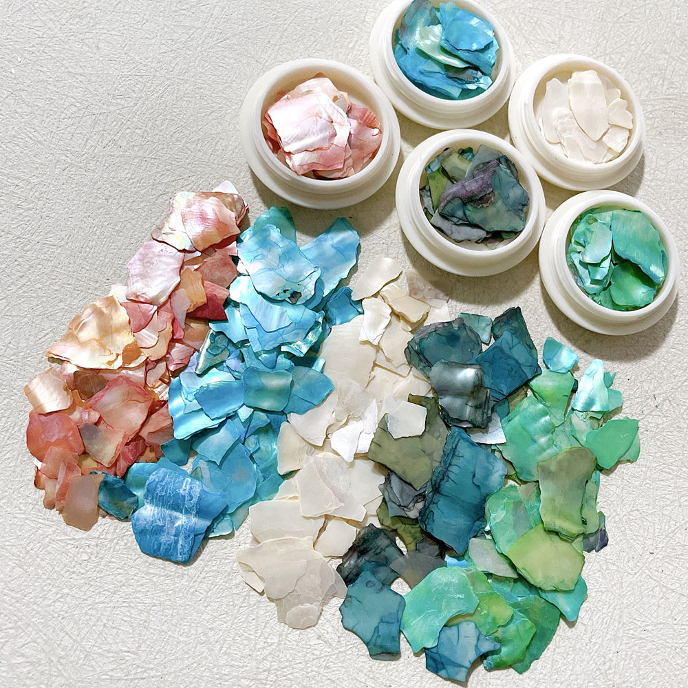 wholesale 美甲贝壳片碎玻璃云母闪光指甲配件贝壳碎片纹理凝胶抛光