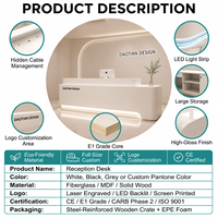 Comptoir de réception moderne blanc crème avec façade incurvée pour bureau, hôtel, salon de beauté, spa, avec éclairage LED et logo personnalisé