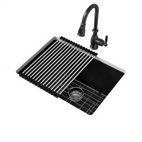 Évier de buanderie utilitaire rectangulaire noir en granit composite à encastrer de 24 pouces, profondeur 12 pouces, 24x18, à cuve unique, fabriqué en Chine