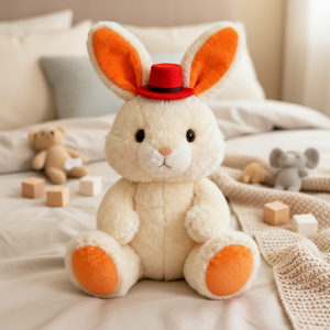 Boneka Kelinci Gaya Vintage Warna Beige dengan Topi Merah, Mainan Hewan Premium Terbuat dari Poliester dan Kapas PP untuk Hadiah dan Dekorasi Liburan - Product Image 4