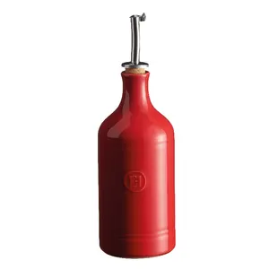 红色琉璃压花商标定制设计陶瓷橄榄油瓶带盖OEM