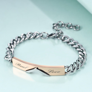 Titanium Steel <b>Couple</b> <b>Bracelet</b> 5mm Geometric Design Real Love Engraved Unisex Gift Jewelry - Product Image 4
