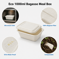 Contenant alimentaire jetable en fibre végétale biodégradable 750ml/1000ml, vente en gros pour riz, pâtes, salades et plats à emporter en restaurant