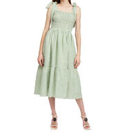 Robe longue d'été décontractée à carreaux, taille haute smockée, taille unique, à volants, col carré, avec liens aux épaules et fronces