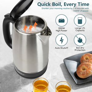 Bollitore Aigostar in acciaio inossidabile, 1,7 l, 2200W, filtro calcare, Cordless, spegnimento automatico, senza BPA, ideale per tè/caffè - Product Image 5