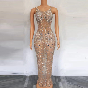 Livraison Y1898-C <span class=keywords><strong>Boutique</strong></span> Shinny Nude Mesh Mère <span class=keywords><strong>de</strong></span> la <span class=keywords><strong>Mariée</strong></span> Robes Perlées Élégantes Longues Femmes Tenues Décontractées Novance - Product Image 4