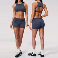 Ensemble de shorts de yoga TongJoes, ajustés, soutenant le dos, séchage rapide, tenue de yoga deux pièces pour femmes en spandex/nylon