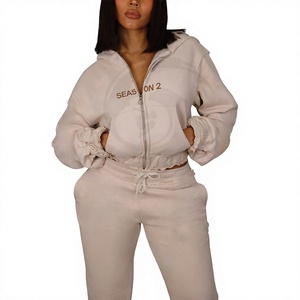 Fitness Apparel Custom High Quality Gym <b>Crop</b> <b>Top</b> Cotton Fleece Women <b>Crop</b> Hoodies Sweatpants Tracksuits <b>Set</b> - Product Image 1