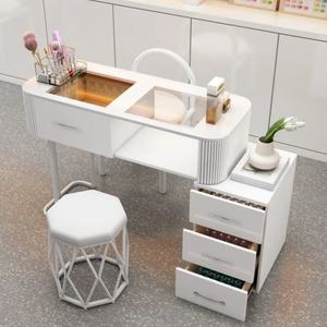 Table de manucure pliante simple et luxueuse en verre japonais blanc à une seule lumière avec rangement - Product Image 3