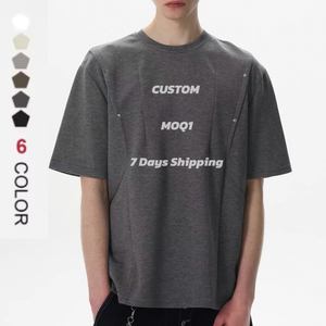 T-shirt court pour homme de haute qualité, surdimensionné, personnalisé, uni, en coton tissé, lourd, épaules tombantes, col rond, noir - Product Image 1