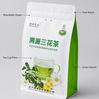 Sachet Doypack Personnalisé pour Tisane, avec Fermeture Zip, Qualité Alimentaire, Motif Tasse à Thé Botanique, OEM, Marque Privée, Vente en Gros