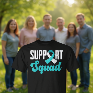 T-shirt de sensibilisation au cancer du col de l'utérus avec ruban turquoise Support Squad - Product Image 1