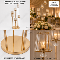 ANNIELU Chandelier moderne élégant de haute qualité à 7 bras en métal doré avec branches et cristaux, porte-bougie, centre de table pour mariage et événements