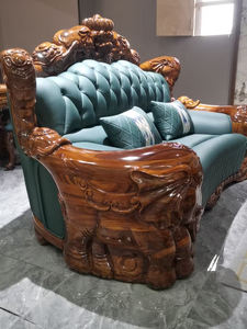 Divano in legno di ebano reale divano 1124 divano in pelle con struttura in legno massello intagliato - Product Image 3