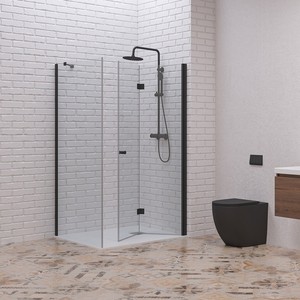 Kamalu KS7000N cabina doccia nera 170x80 con apertura pieghevole 80cm e 170cm di sicurezza bagno lato fisso - Product Image 2