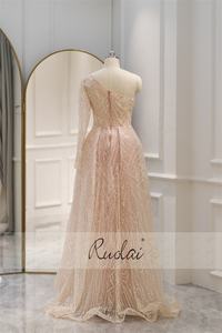 RuolaiLWC8118ワンショルダー長袖スパンコールイブニングガウンドレスビーズAラインウエディングドレス - Product Image 5