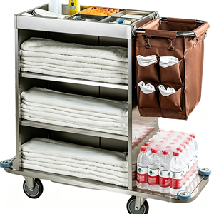 Carrito de Limpieza Multiusos para Conserjería, Carro de Limpieza Comercial con Soporte para Bolsas de Basura, Cubos Desmontables y Estante de Almacenamiento - Product Image 1