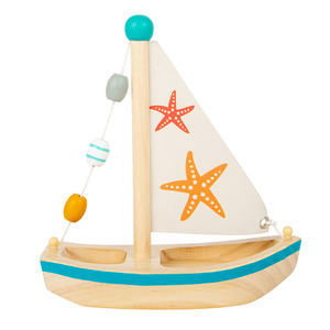 Ensemble éducatif de bateau à voile en bois 2 figurines d'animaux pour enfants favorise le jeu imaginatif - Product Image 1