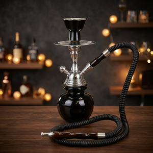 Cachimba clásica de hierro y vidrio con acabado lacado negro de Chaman India, tipo recto, para fiestas y camping en todas las estaciones. - Product Image 3
