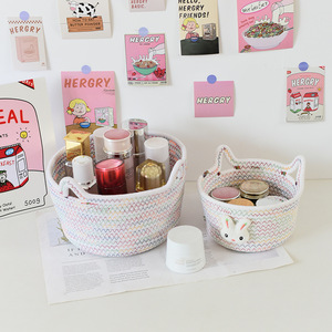 Handmade Woven Storage <b>Basket</b> Round Cotton Rope Cartoon Rabbit Design For Living Room Organizing Toys - Product Image 2