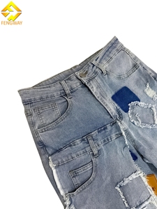All'ingrosso Jeans Cargo traspiranti personalizzati per donna primavera stagione <span class=keywords><strong>pantaloni</strong></span> in Denim piatto frontale <span class=keywords><strong>con</strong></span> tecniche di lavoro strappate - Product Image 5