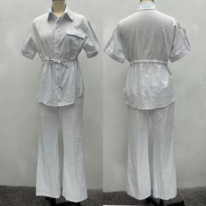 SH1047 Ensemble 2 Pièces Chemise à Manches Courtes en <span class=keywords><strong>Lin</strong></span> et <span class=keywords><strong>Pantalon</strong></span> à Cordon de Serrage Style Vintage pour <span class=keywords><strong>Femme</strong></span> - Product Image 5