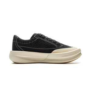 Trendy Unisex Chunky Platform Canvas <b>Sneakers</b> <b>Black</b> Upper White Sole Stitch Casual Daily Shoes - Product Image 3