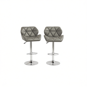 Glasgow Contemporary Tufted Bar <b>Stools</b> Set Of 2 Grey <b>Adjustable</b> Height Hydraulic Chrome Base Modern Design - Product Image 1