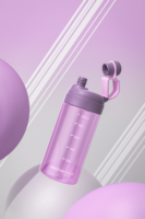 Bouteille de 650 ml de qualité alimentaire avec bouchon anti-poussière, paille, bec verseur anti-fuite et système de verrouillage pour boire directement lors d'activités de plein air et de camping