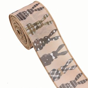 <b>Easter</b> Rustic Charm 6.3cm 5 Yards Bunny & Stripe Wired Burlap Ribbon for <b>Easter</b> Wreath & <b>Basket</b> Decor <b>Gift</b> Wrapping - Product Image 4