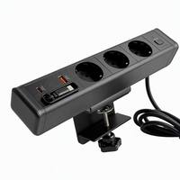 Regleta de escritorio con 3 enchufes europeos y cable USB-C retráctil integrado, carga rápida PD de 20W para muebles de oficina
