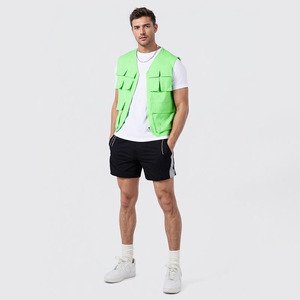 Neon <strong>Green</strong> <strong>Men</strong> Sleeveless Washed Pocket Detail Utility <strong>Denim</strong> Vest <strong>Jacket</strong> - Product Image 2