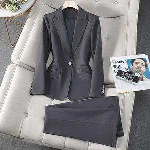 Women's Suit Set Full Sleeve Satin Formal Autumn Anti-Wrinkle Work Uniform - Product Image 1
