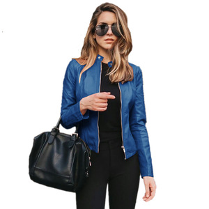 Veste en cuir PU pour femme, logo personnalisé, mode, manches longues, poche zippée, automne hiver, tissu imprimé régulier - Product Image 1