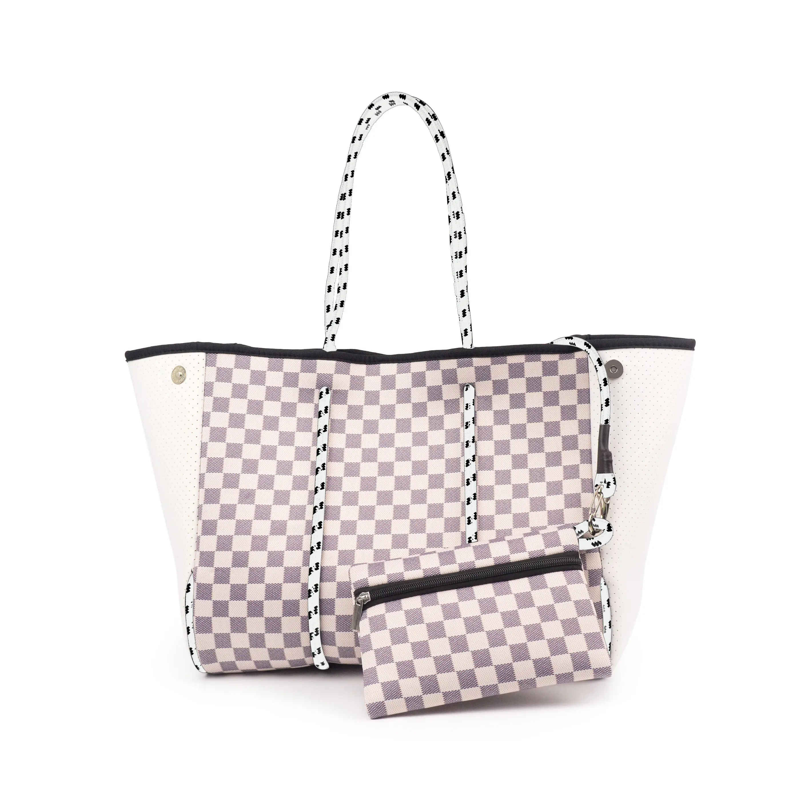 2023 trend designer checkered tote Wholesale fashion purse beach checkerboard handbag neoprene checkered bag