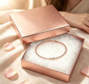 Boîte rigide en or rose personnalisée, boîte cadeau de luxe pour bracelet femme, bijoux de mode - Product Image 3