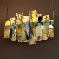 Lustre en pierre de luxe de 28 pouces, design moderne et unique, luminaire suspendu rectangulaire en marbre haut de gamme pour salle à manger, salon, villa