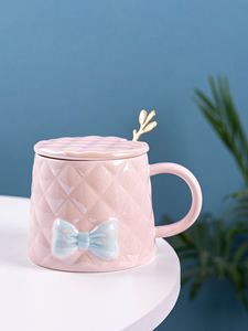 Creative Bow Relief <b>Mug</b> <b>Cute</b> Large Capacity <b>Mug</b> with Lid Spoon Girl Heart Coffee Cup - Product Image 5
