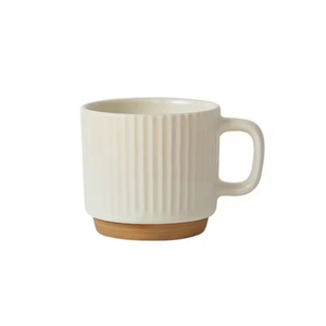 Wholesale Creative Vertical Stripe White Brown Splicing Ceramic Mug Custom Logo Party Use 260ml Capacity Microwave - Product Image 5
