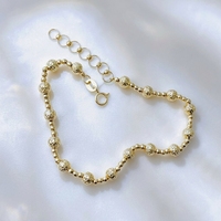 Bracelet en or massif 18 carats AU750 avec perles taillées en diamant, bracelet à maillons texturés en or véritable avec chaîne d'extension pour femme