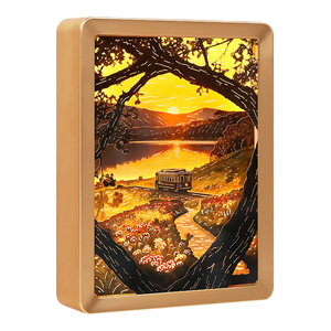 Lampada 3D con intaglio di carta, tram in scatola d'ombra con paesaggio al tramonto nella foresta autunnale, luce notturna a LED, decorazione artistica da scrivania con porta Type-C, regalo - Product Image 1